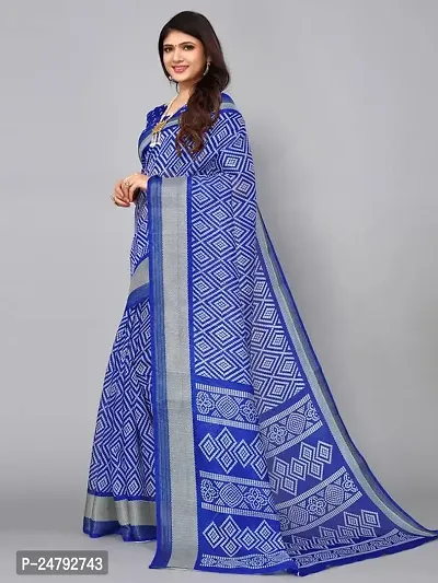 SICHI Women's Knit Cotton Blend Saree (2703S683N_Royal Blue  White)-thumb2