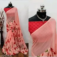 Women Saree Georgette | Blouse Fabric : Georgette (peach)-thumb1