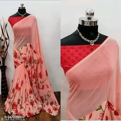 Women Saree Georgette | Blouse Fabric : Georgette (peach)-thumb2