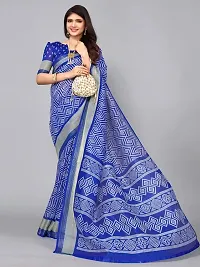 SICHI Women's Knit Cotton Blend Saree (2703S683N_Royal Blue  White)-thumb3