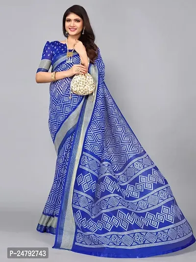 SICHI Women's Knit Cotton Blend Saree (2703S683N_Royal Blue  White)-thumb4