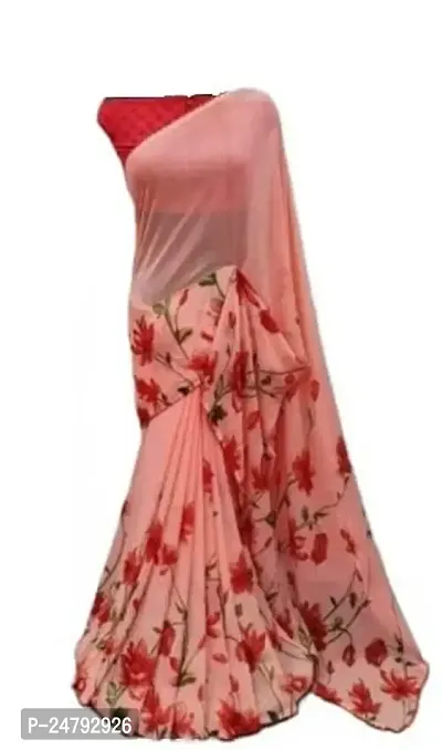 Women Saree Georgette | Blouse Fabric : Georgette (peach)-thumb0