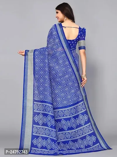 SICHI Women's Knit Cotton Blend Saree (2703S683N_Royal Blue  White)-thumb3