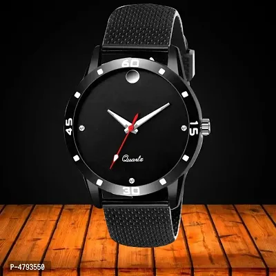 Black Dial Pu Belt Men  Watch-thumb0