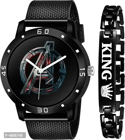 New Black And Black Buy Watch Get Bracelet Free For Men  Boy-thumb0