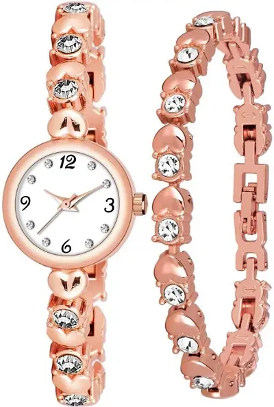 Stylish Crystal Studded Analog Watches for Women with Free Bracelet