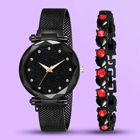 Stylish Metal Dial Analog Watch With Bracelet Pack Of 2