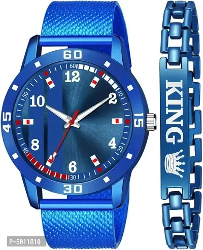 Stylish PU Blue  King Bracelet Watch  For Men-thumb0