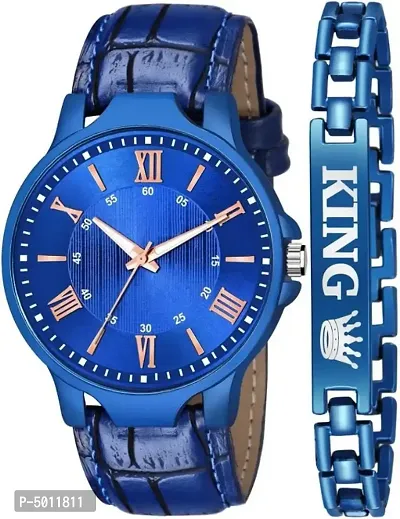 Stylish PU Blue  King Bracelet Watch  For Men