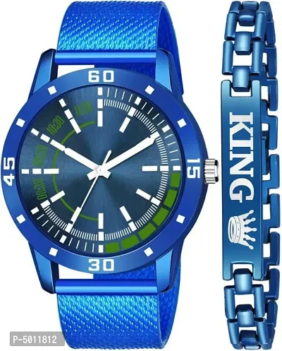 Stylish PU Blue  King Bracelet Watch  For Men
