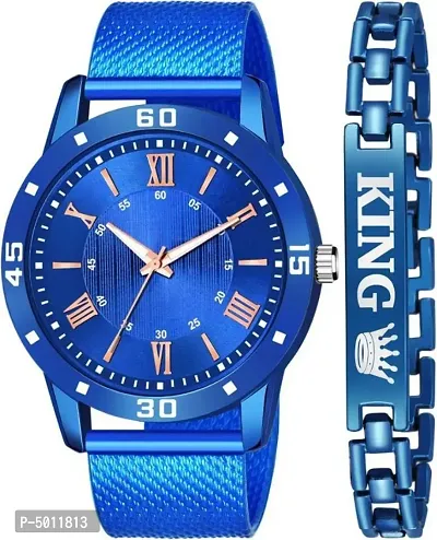 Stylish PU Blue  King Bracelet Watch  For Men-thumb0