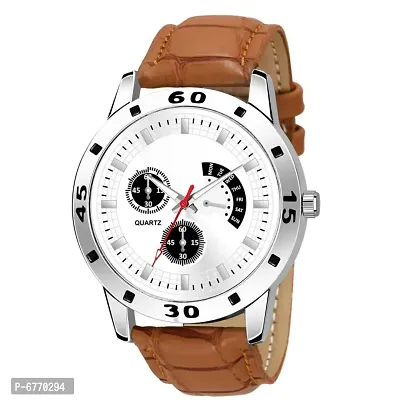 NEW BROWN STYLISH LEATHER ANALOGUE WATCH FOR MEN-thumb0