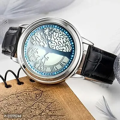 Touch Screen Watch Unique Cool Watch Wish Tree Brain/ Silver Dial Watch with Soft Leather Strap Black Band-thumb0