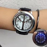 Touch Screen Watch Unique Cool Watch Wish Tree Brain/ Silver Dial Watch with Soft Leather Strap Black Band-thumb1