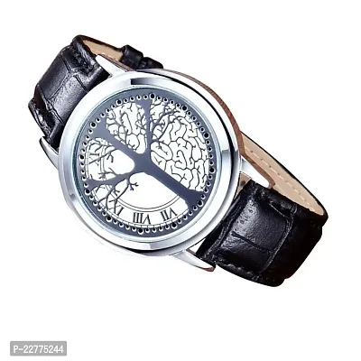 Touch Screen Watch Unique Cool Watch Wish Tree Brain/ Silver Dial Watch with Soft Leather Strap Black Band-thumb4