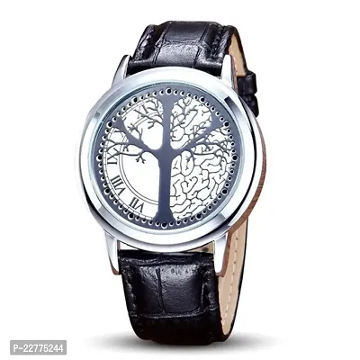 Touch Screen Watch Unique Cool Watch Wish Tree Brain/ Silver Dial Watch with Soft Leather Strap Black Band-thumb5