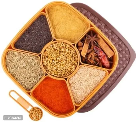 Plastic Square 7 Sections Multipurpose Masala Rangoli Dabba Box Set, Spice Box Set - Brown (Masala Box - 7 In 1)-thumb4