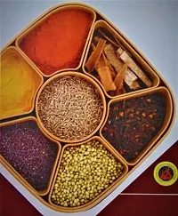 Plastic Square 7 Sections Multipurpose Masala Rangoli Dabba Box Set, Spice Box Set - Brown (Masala Box - 7 In 1)-thumb2