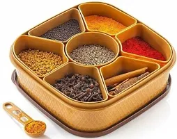 Plastic Square 7 Sections Multipurpose Masala Rangoli Dabba Box Set, Spice Box Set - Brown (Masala Box - 7 In 1)-thumb4