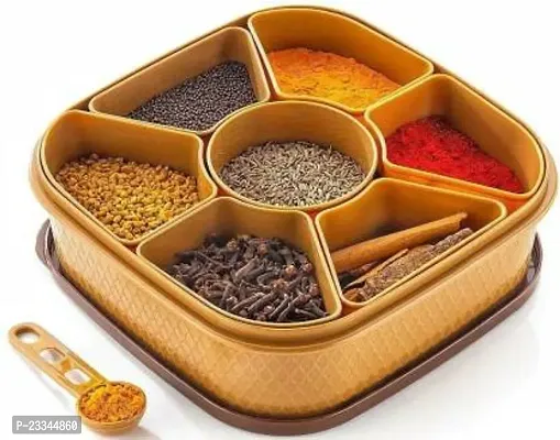 Plastic Square 7 Sections Multipurpose Masala Rangoli Dabba Box Set, Spice Box Set - Brown (Masala Box - 7 In 1)-thumb5