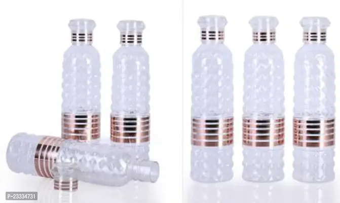 New Model Crystal Clear Heavy Material With Rose Gold Printed Bottle 1000 ml Bottlenbsp;(Pack Of 6, White, Plastic)