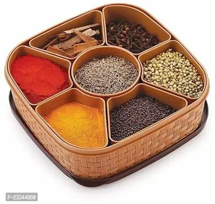 Plastic Square 7 Sections Multipurpose Masala Rangoli Dabba Box Set, Spice Box Set - Brown (Masala Box - 7 In 1)-thumb0