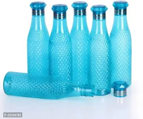 New Model Diamond Plastic Unbreakable Fridge Water Bottle Sky Blue 1000 ml (Pack Of 6)