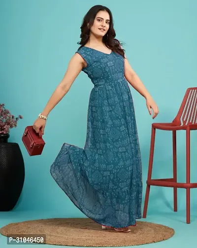 Elegant Blue Printed Georgette Gown For Women-thumb0