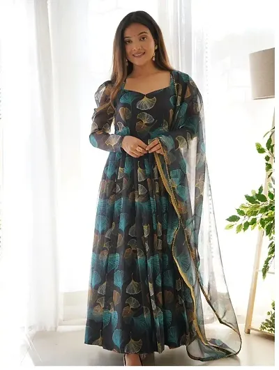 Fancy Georgette Gown With Dupatta For Women