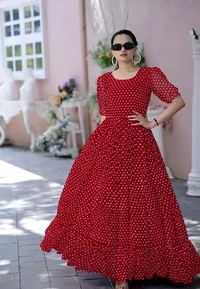 Stylish Georgette Polka Dot Printed Ethnic Gown