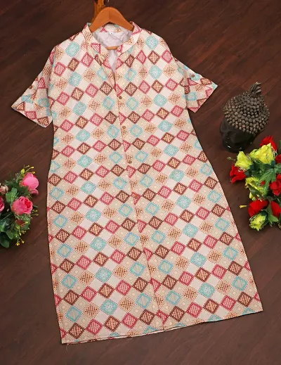 Classic Cotton Blend Printed A-Line Kurti