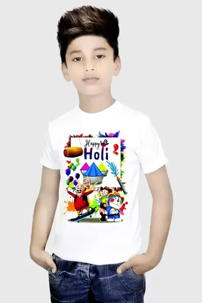 Trending Fancy Holi Printed Tees For Kids