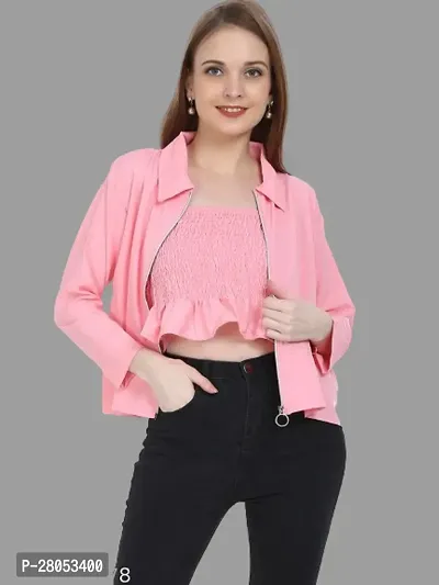 Stylish Crop Top with Versatile Zipper Jacket For Women-thumb0