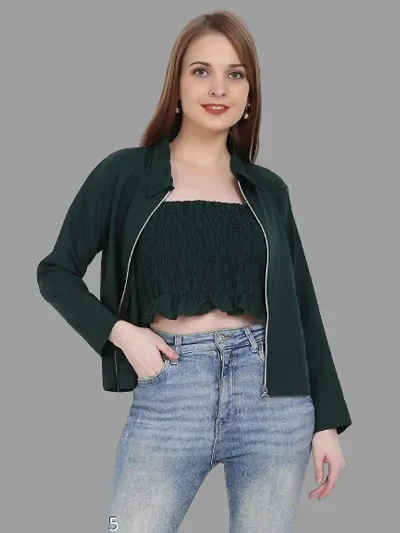 Stylish Crop Top with Versatile Zipper Jacket For Women