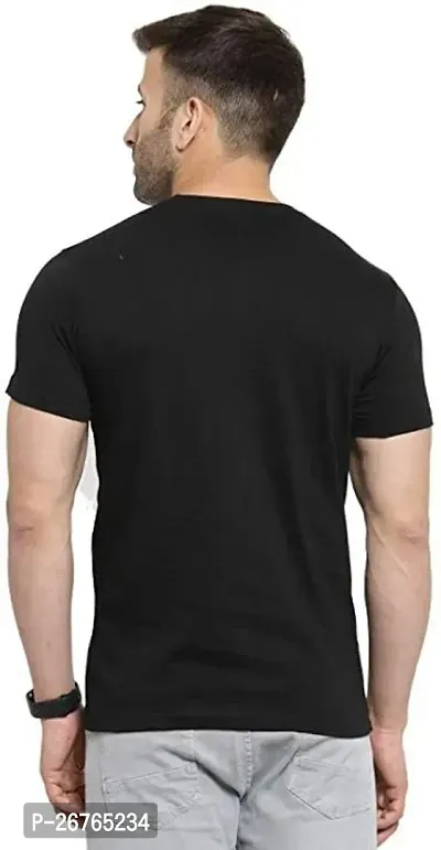 Stylish Black Cotton Blend Solid Half Sleeve T- Shirt For Men-thumb3