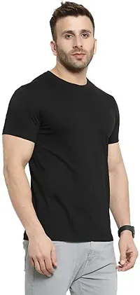 Stylish Black Cotton Blend Solid Half Sleeve T- Shirt For Men-thumb3