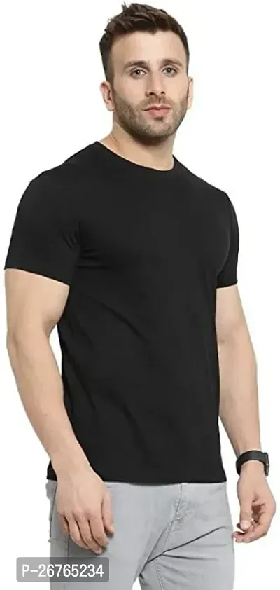 Stylish Black Cotton Blend Solid Half Sleeve T- Shirt For Men-thumb4