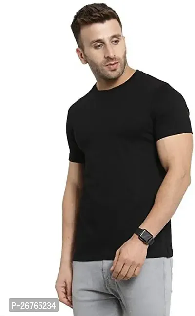 Stylish Black Cotton Blend Solid Half Sleeve T- Shirt For Men-thumb0