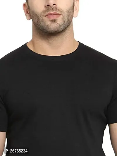Stylish Black Cotton Blend Solid Half Sleeve T- Shirt For Men-thumb2