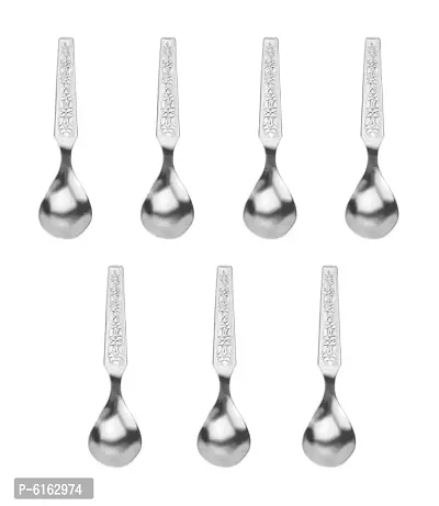 Stainless Steel Spoon For Spice Box | Multipurpose Spoon For Tea Coffee Sugar | Mirror Finish | Mini Spoon For All Small Jars and Container Set Of 7 Pcs ( Silver Finish-thumb0