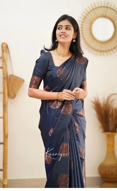 Fancy Silk Blend Saree With Blouse Piece For Women