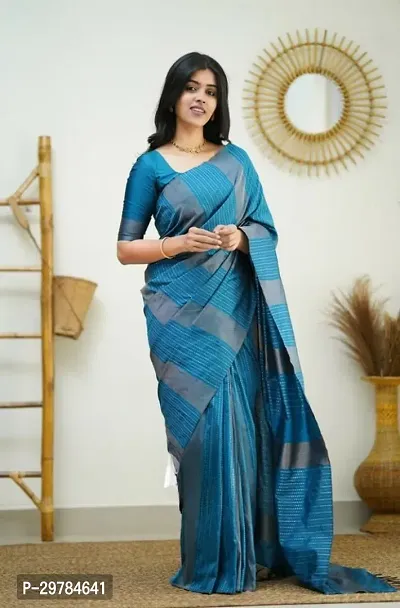 Stylish Art Silk Blue Woven Design Saree with Blouse piece For Women