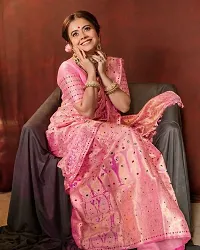 Elegant Pink Art Silk Saree with Blouse piece For Women-thumb1