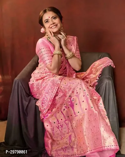 Elegant Pink Art Silk Saree with Blouse piece For Women-thumb2