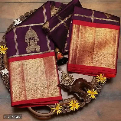 Stylish Purple Banarasi Silk Saree With Blouse Piece For Women