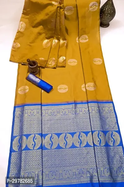 Stylish Mustard Banarasi Silk Saree With Blouse Piece For Women