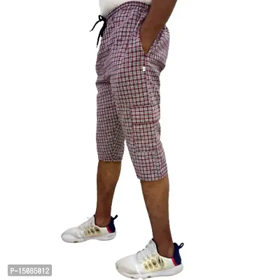 Men's Cotton Checkered Printed 3/4 Capri, Shorts, Multicolor Pack-of -3 (XL, Multicolored 1)-thumb3