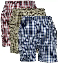 TOTO Industries Men's Multicolour Checkered Boxer Shorts Beach Shorts, Bermuda Short,Loose Fit Boxer Underwear, Button Fly Boxer Shorts,B03-(Pack of 03)-thumb1