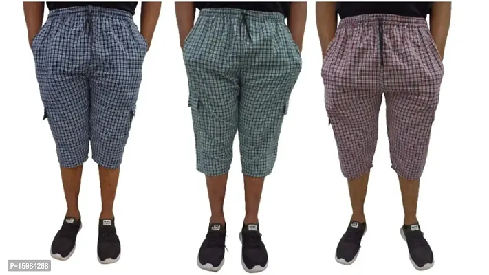 Fabus Men's Cotton Checkered Capri 3/4th Shorts Pack of 3-thumb0