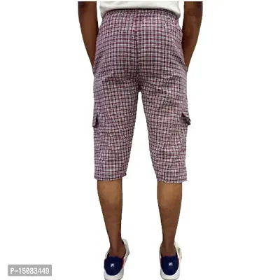 Men's Cotton Checkered Printed 3/4 Capri, Shorts, Multicolor Pack-of -3-thumb2